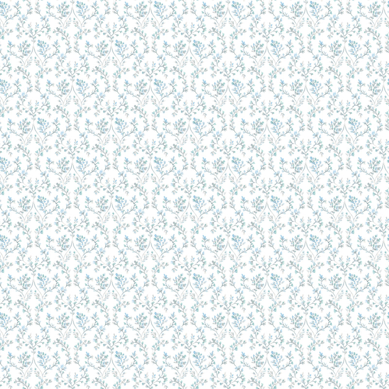 G56683 Ogee Floral Small Prints Teal, Blue and Beige Wallpaper By Galerie