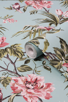 118254 Birds & Blooms Duck Egg Wallpaper by Next