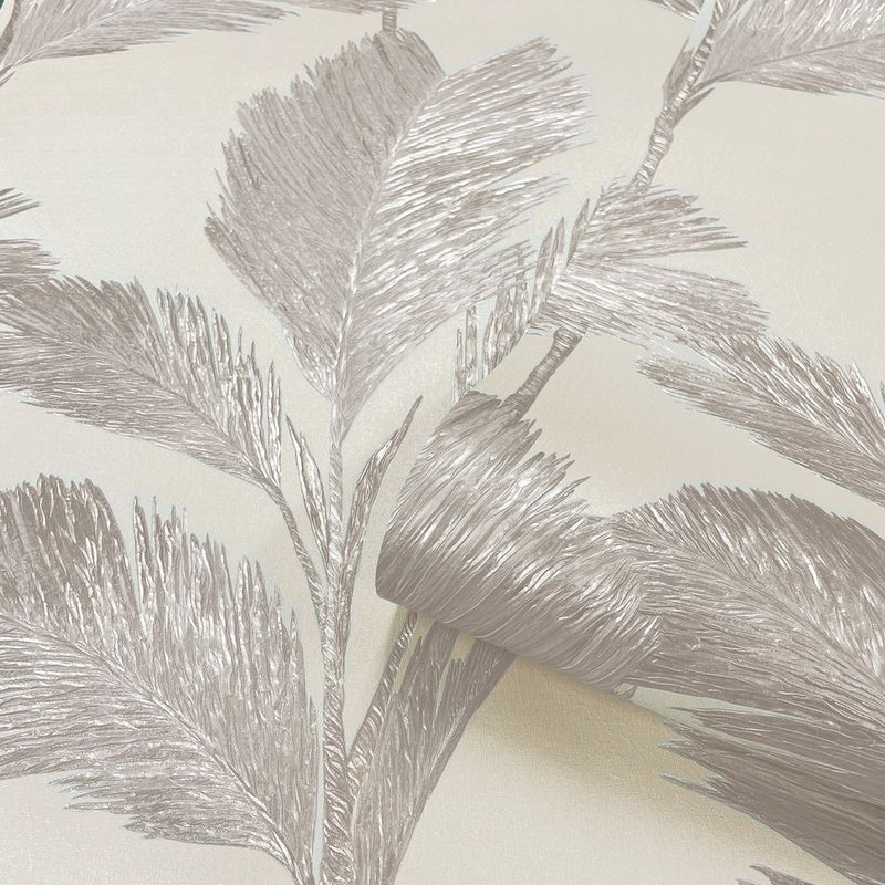 GB 211 Alessia Leaf Silver Off White Wallpaper by Belgravia