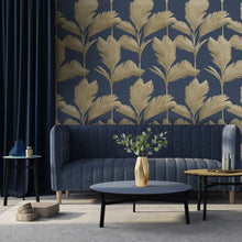 GB 213 Alessia Leaf Gold Navy Wallpaper by Belgravia