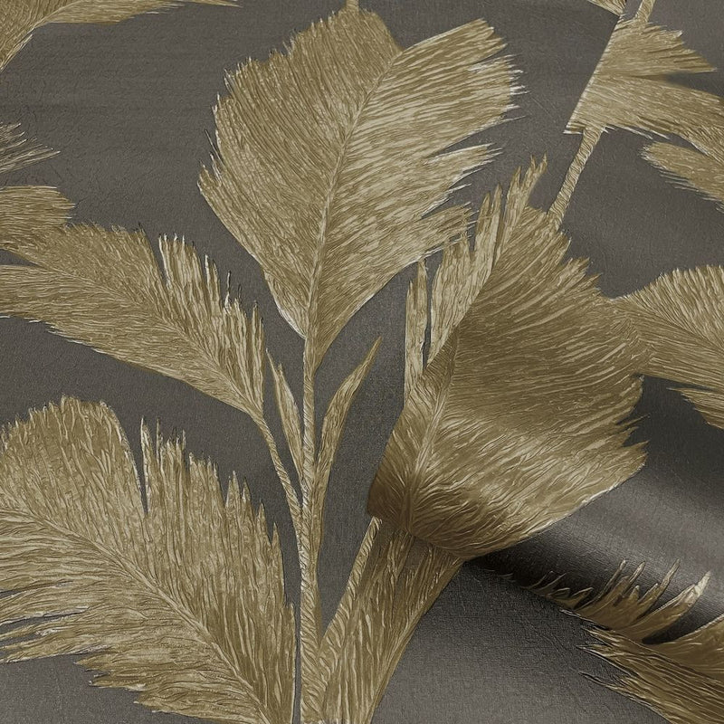 GB 214 Alessia Leaf Gold Gunmetal Wallpaper by Belgravia