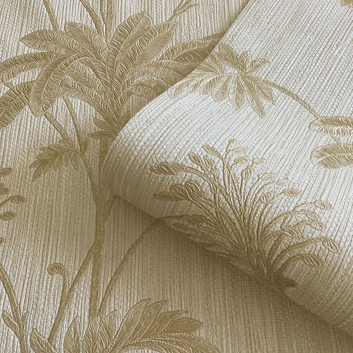 GB 2913 Grasscloth Leaf Cream Gold Wallpaper by Belgravia Zambaiti Parati