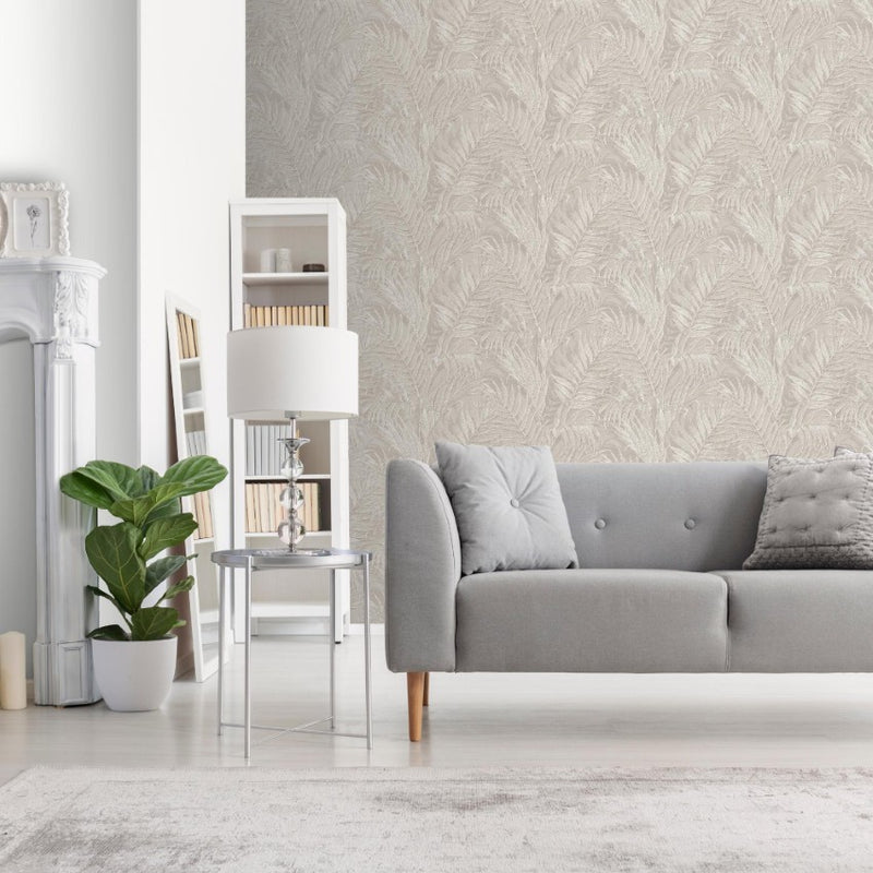 GR322103 Tropical Palm Leaf Mink by Wallpaper by Design ID