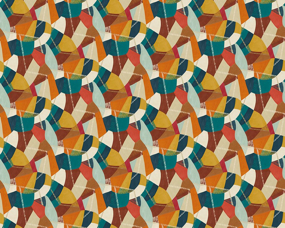 GRA50101W Abstract Geo Rust & Peacock Wallpaper by Ohpopsi