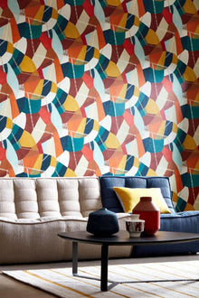 GRA50101W Abstract Geo Rust & Peacock Wallpaper by Ohpopsi