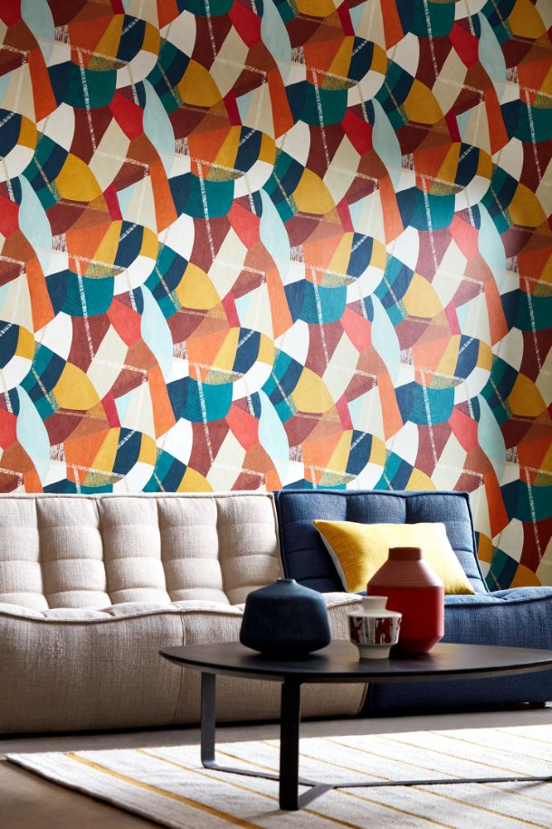 GRA50101W Abstract Geo Rust & Peacock Wallpaper by Ohpopsi