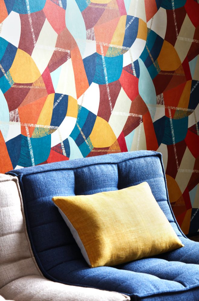 GRA50101W Abstract Geo Rust & Peacock Wallpaper by Ohpopsi