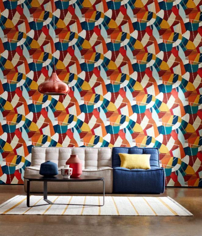 GRA50101W Abstract Geo Rust & Peacock Wallpaper by Ohpopsi