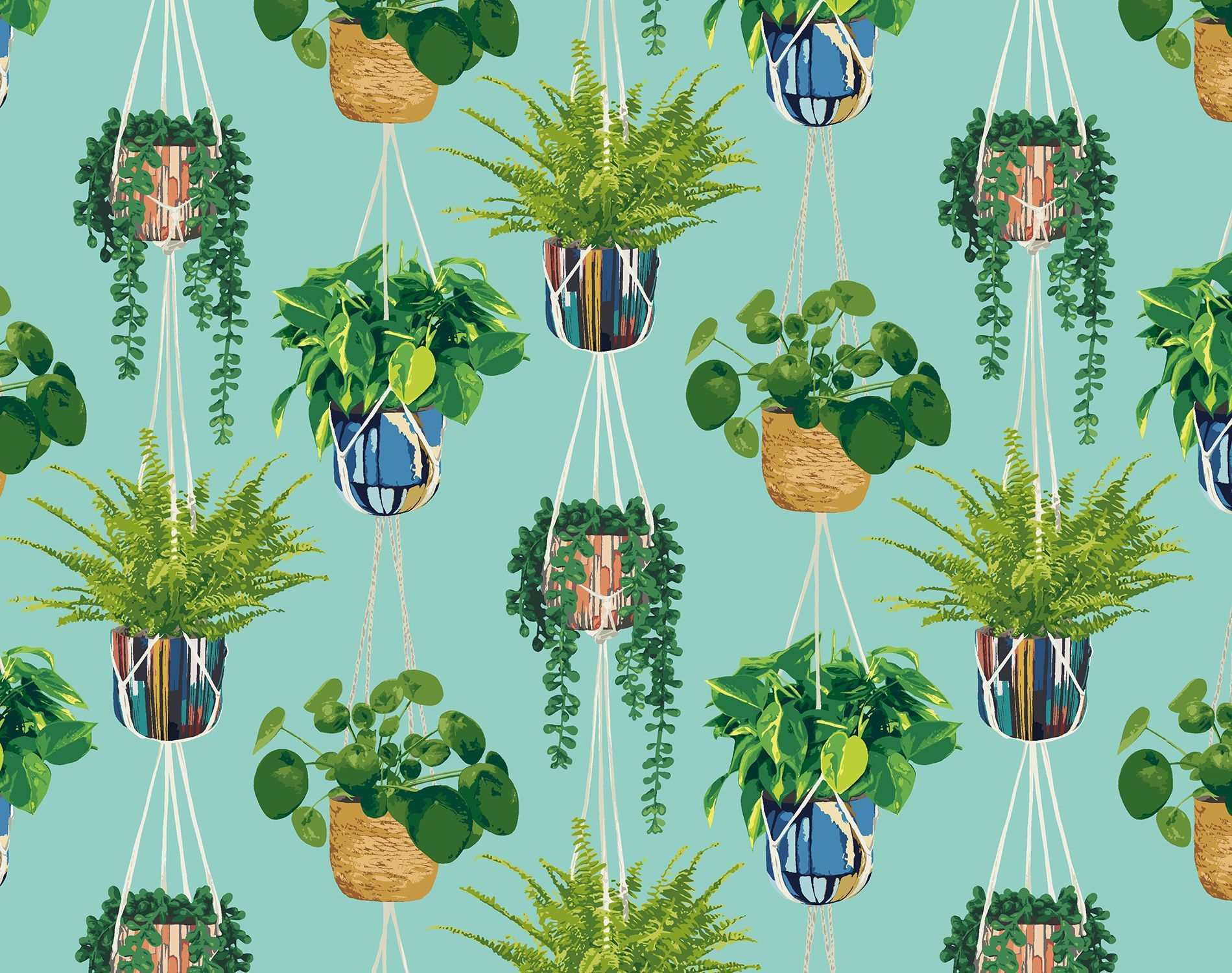 GRA50108W Houseplant Cerulean Twist Wallpaper by Ohpopsi