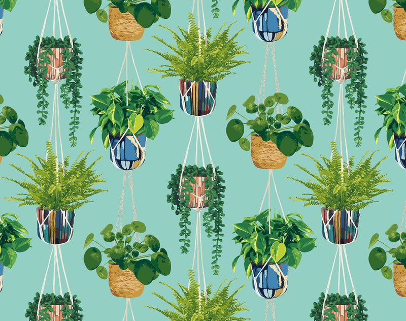 GRA50108W Houseplant Cerulean Twist Wallpaper by Ohpopsi