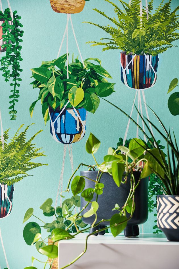 GRA50108W Houseplant Cerulean Twist Wallpaper by Ohpopsi