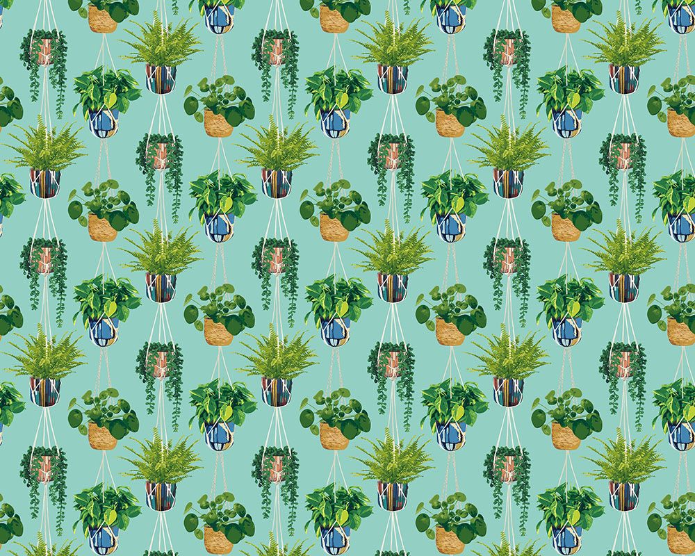 GRA50108W Houseplant Cerulean Twist Wallpaper by Ohpopsi