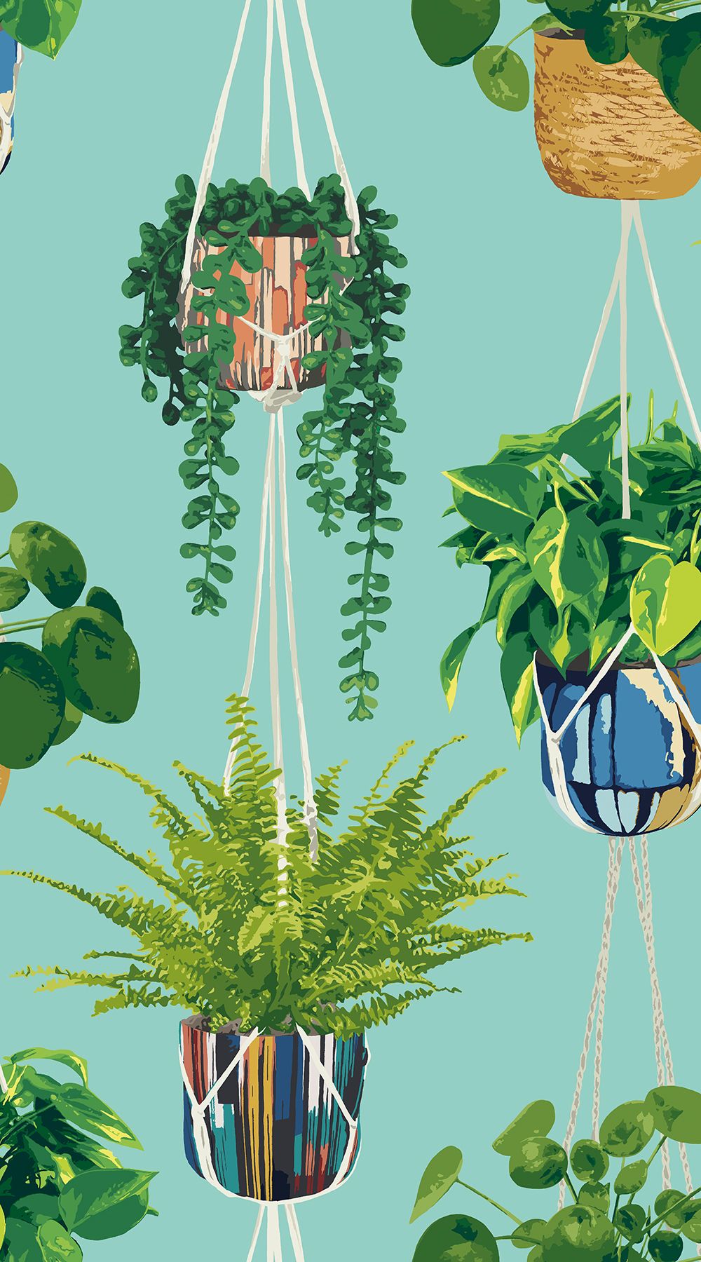 GRA50108W Houseplant Cerulean Twist Wallpaper by Ohpopsi