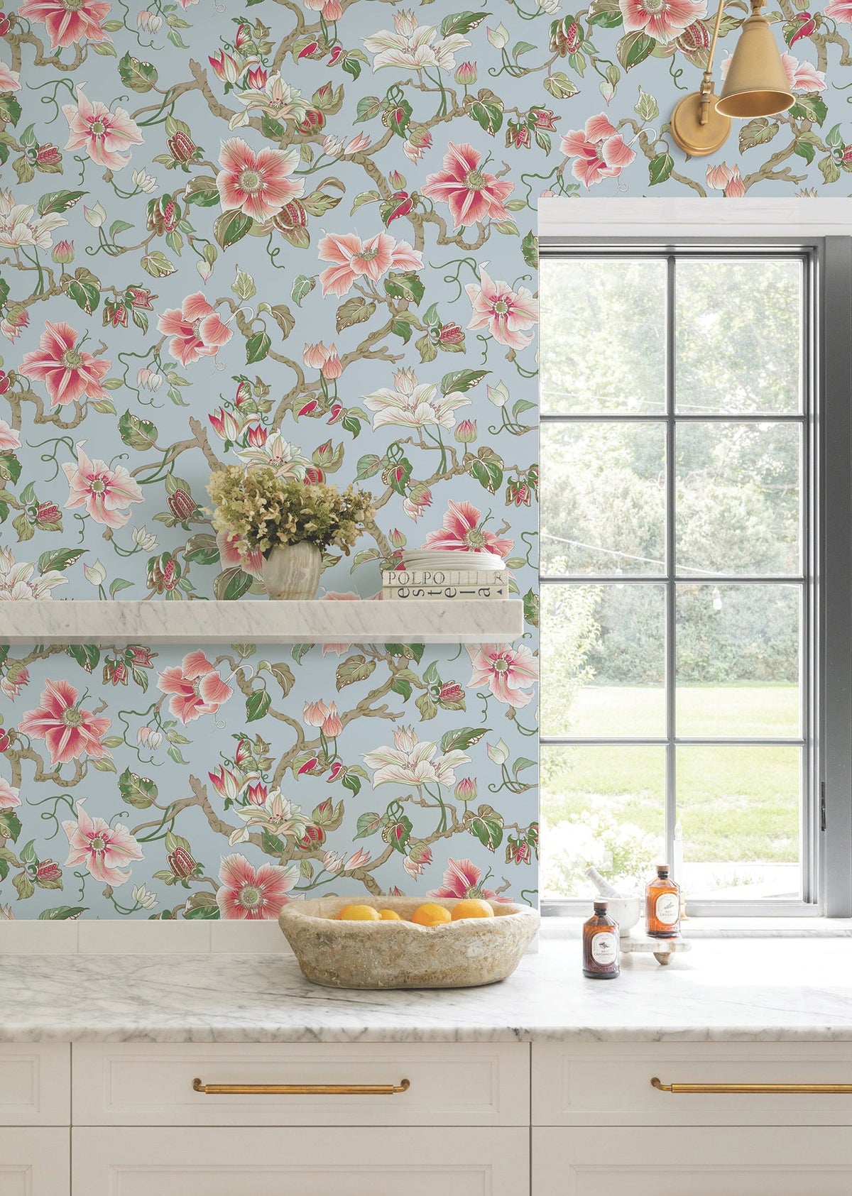 GT4512 Marguerite Vine Blue Classics Wallpaper by York Wallcoverings