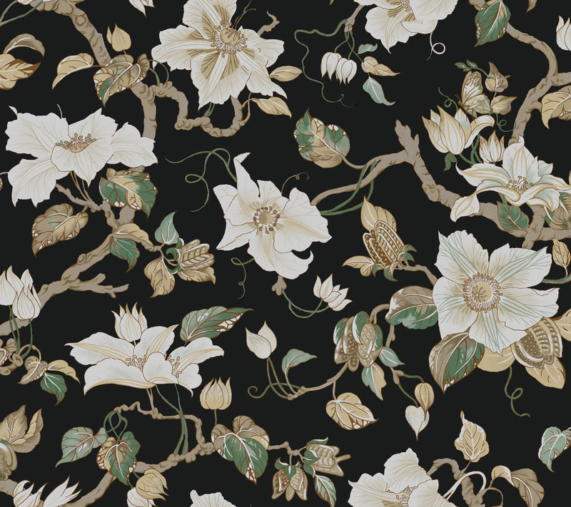 GT4514 Marguerite Vine Black Classics Wallpaper by York Wallcoverings