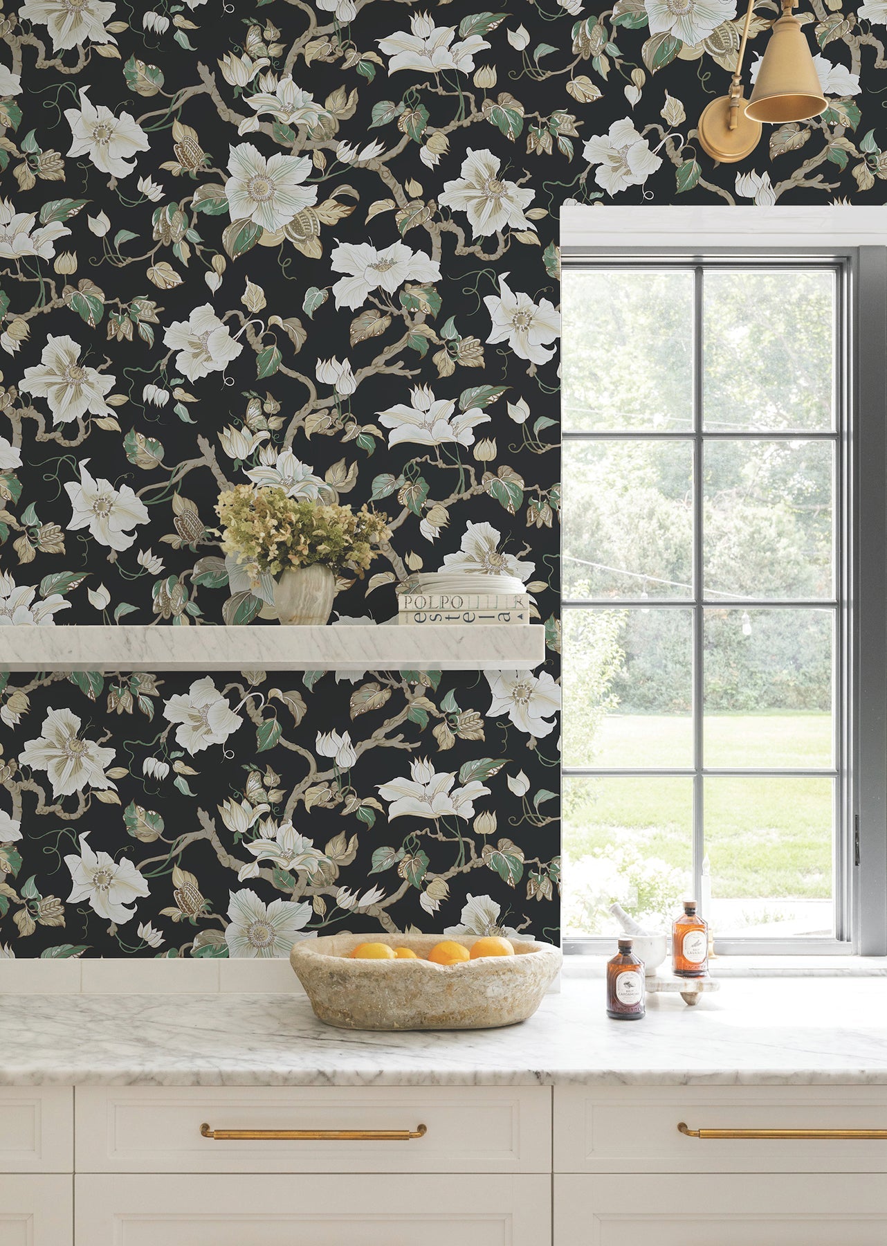GT4514 Marguerite Vine Black Classics Wallpaper by York Wallcoverings