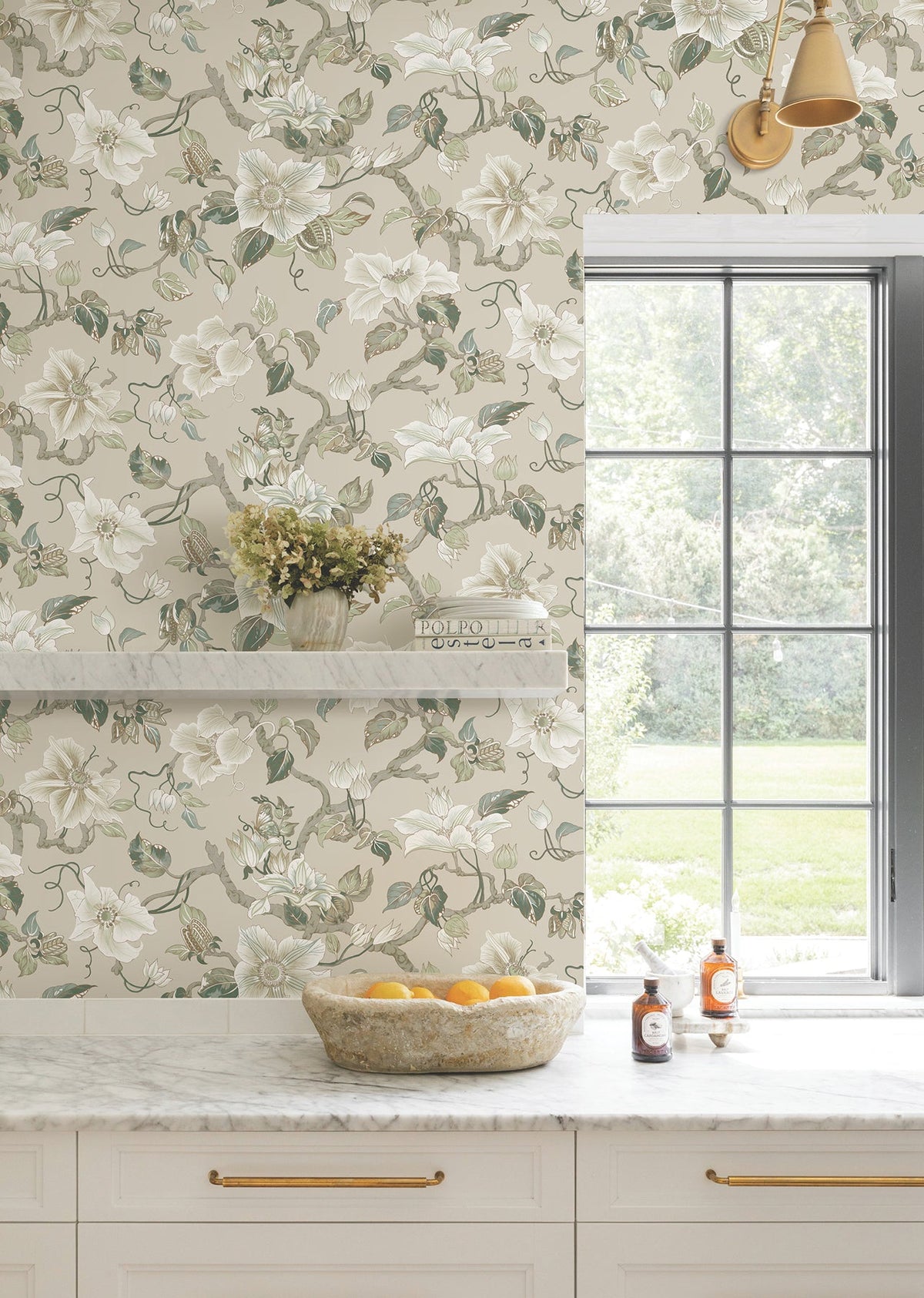 GT4516 Marguerite Vine Taupe Classics Wallpaper by York Wallcoverings