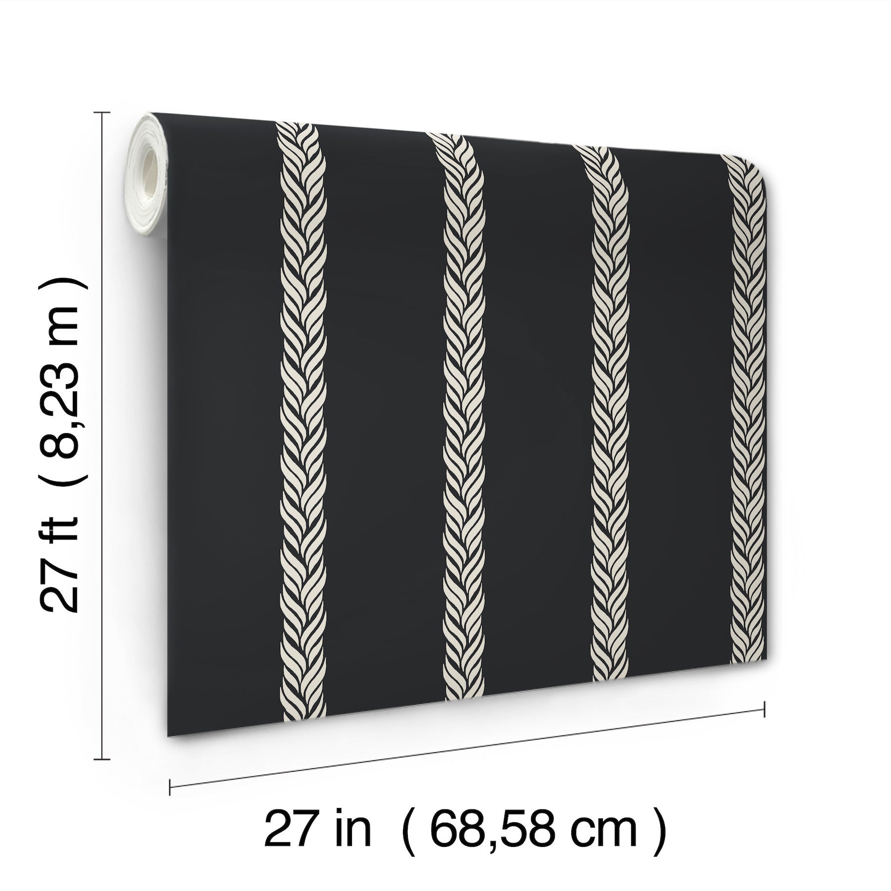 GT4542 Braided Stripe Black Classics Wallpaper by York Wallcoverings