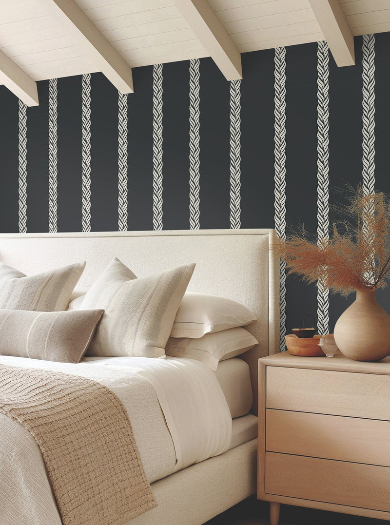 GT4542 Braided Stripe Black Classics Wallpaper by York Wallcoverings