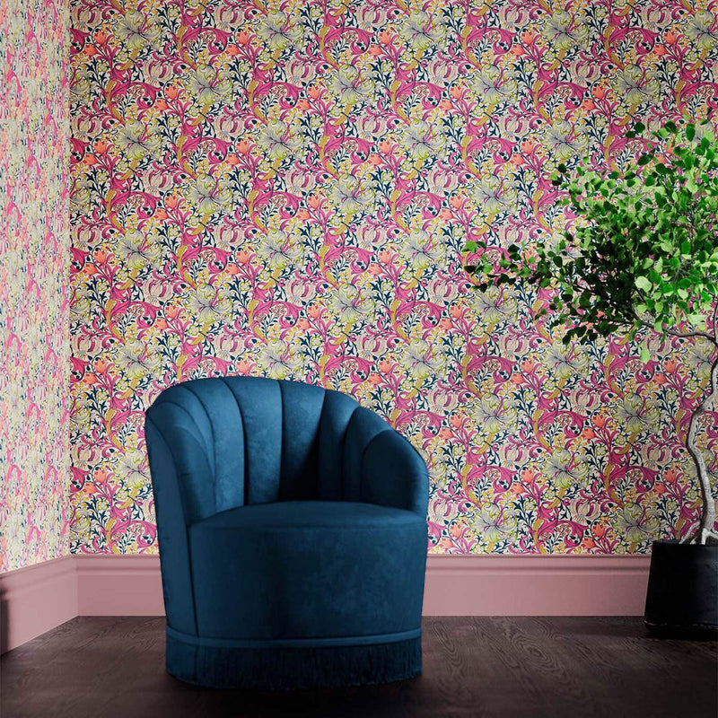 510006 Golden Lily Bedford Park Pink Fizz Wallpaper by Morris & Co