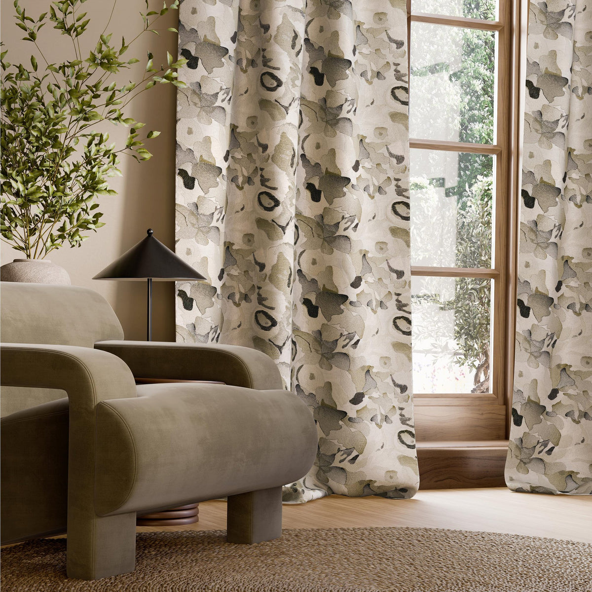 HAF0674-03 Flores Embroidery Charcoal / Julip / Mineral Signature Fabric by Harlequin