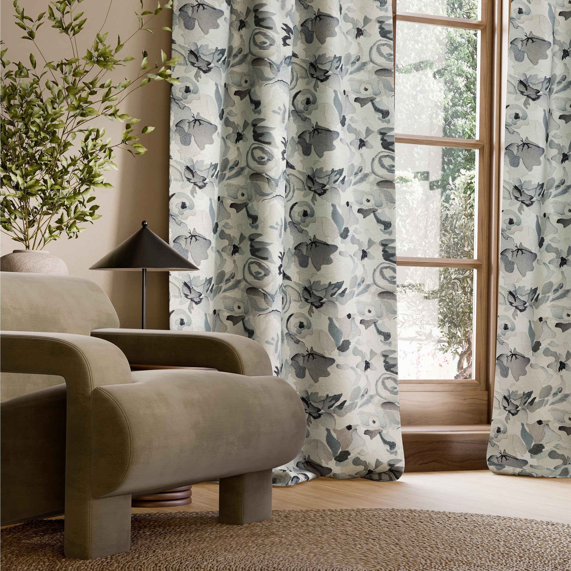 HAF0674-04 Flores Embroidery Pumice / Slate / Beau Signature Fabric by Harlequin