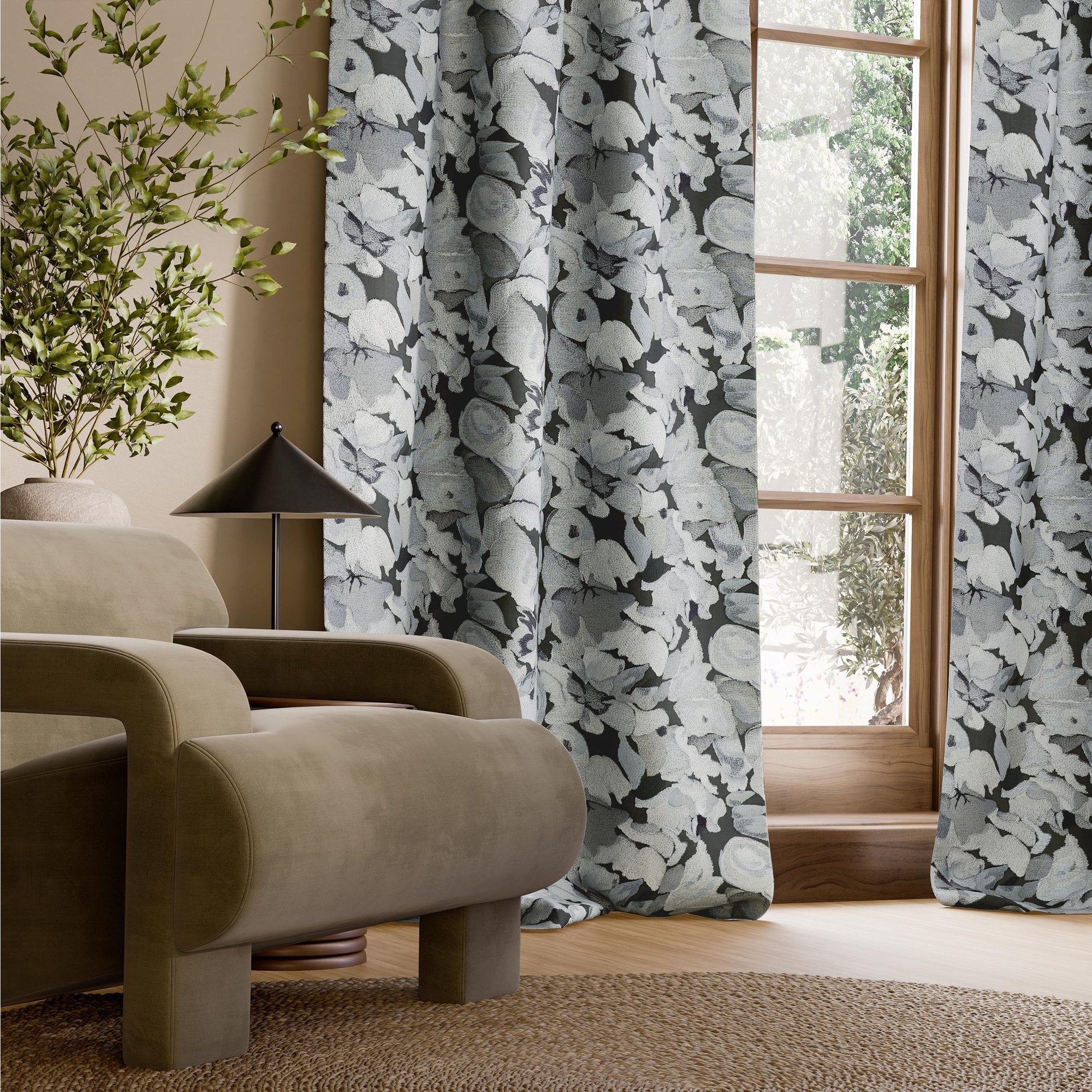 HAF0674-05 Flores Embroidery Charcoal / Slate / Beau Signature Fabric by Harlequin