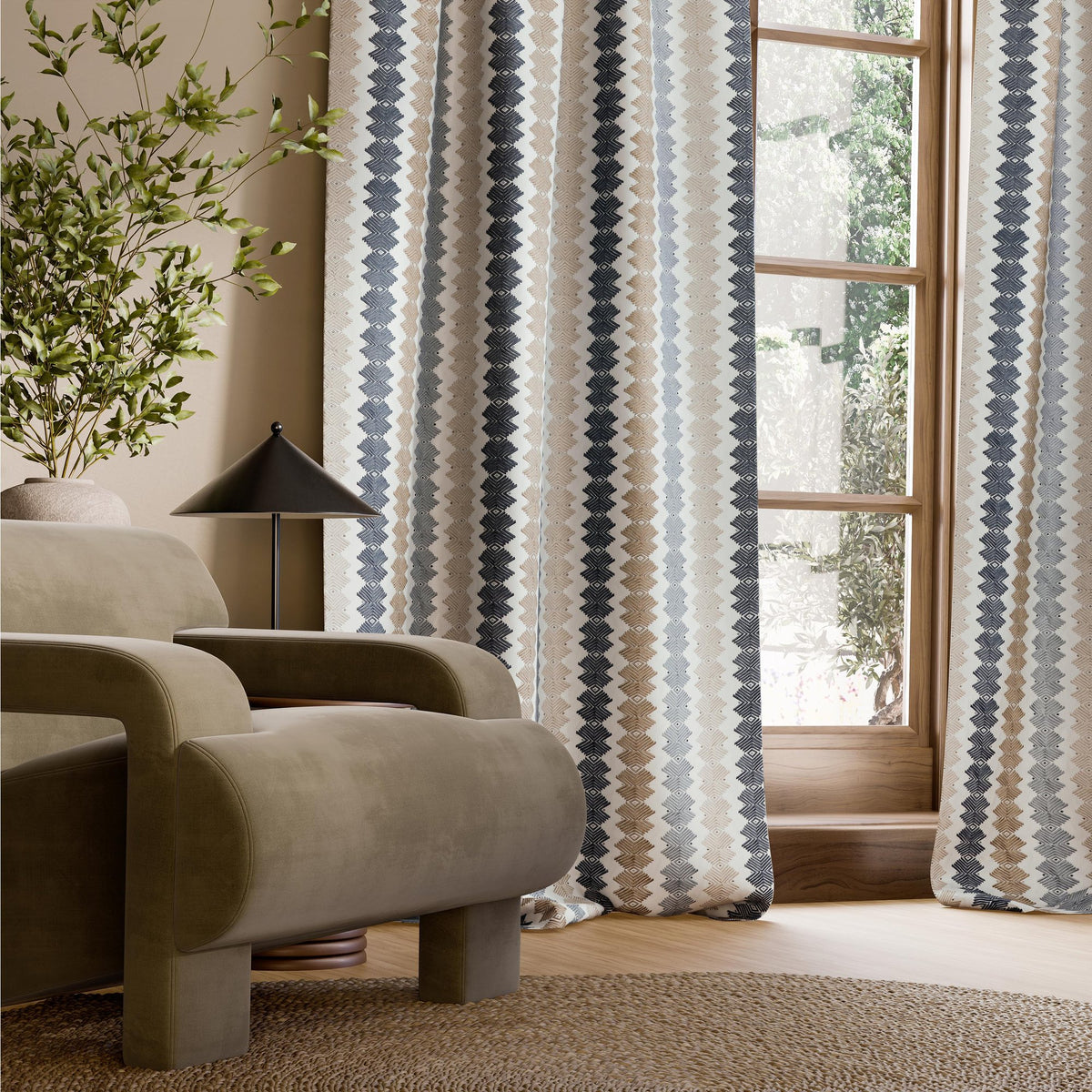 HAF0676-01 Kalimba Stone / Indigo / Pebble Signature Fabric by Harlequin