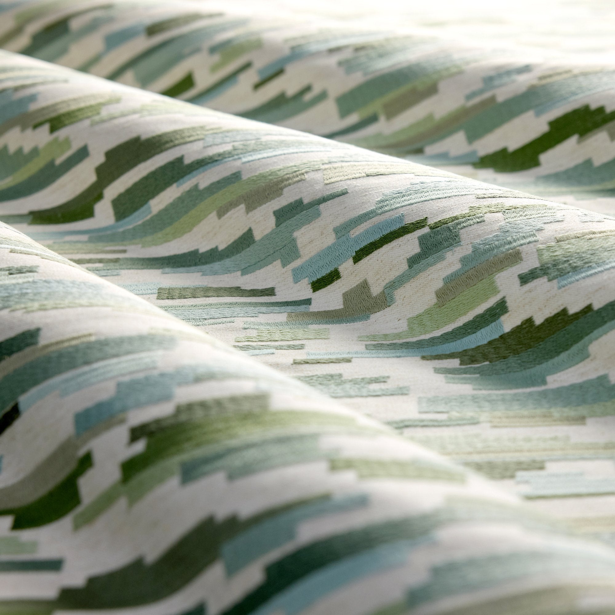 HAF0677-03 Nuru Embroidery Aloe / Powder / Forest Signature Fabric by Harlequin