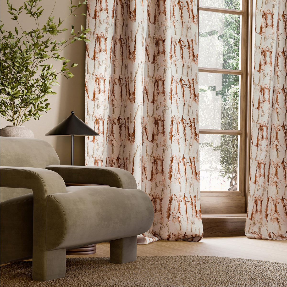 HAF0681-02 Takara Embroidery Rosewood / Clay Signature Fabric by Harlequin