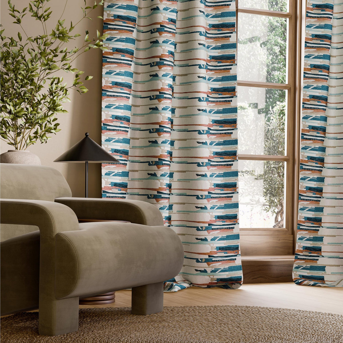 HAF0682-02 Zeal II Atlantic / Rosewood / Denim Signature Fabric by Harlequin