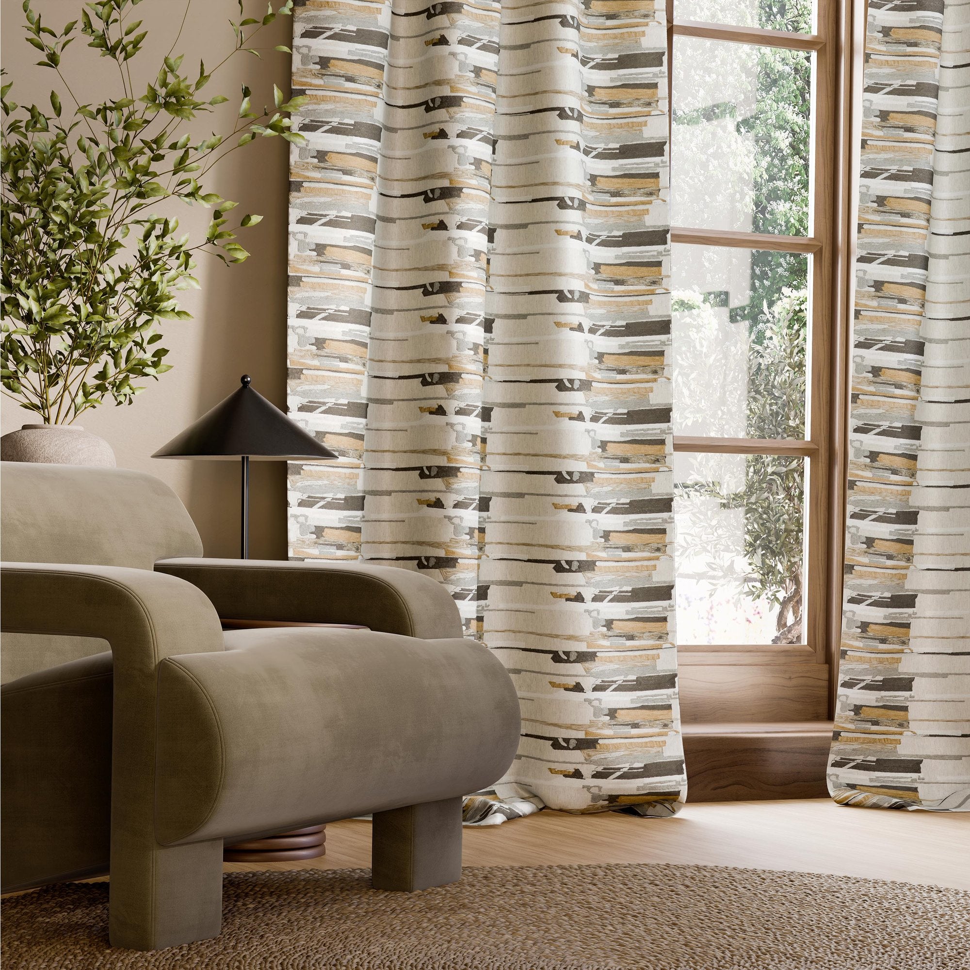 HAF0682-04 Zeal II Pebble / Oat / Straw Signature Fabric by Harlequin