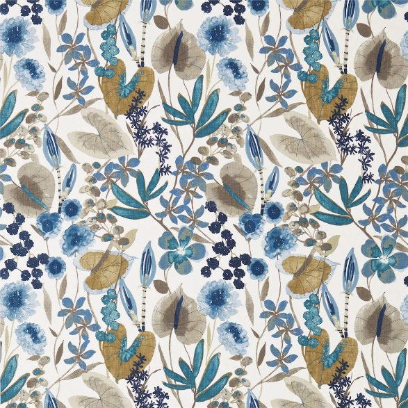 120333 Nalina Indigo Mustard Stone Fabric by Harlequin