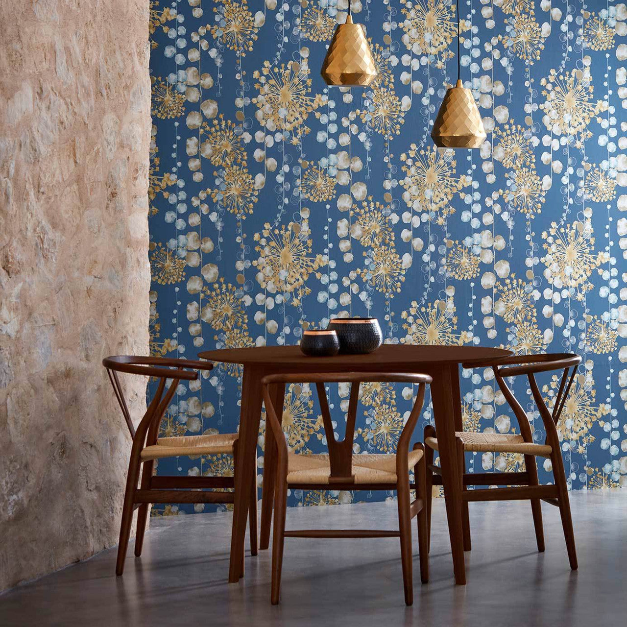 111651 Moku Purity Indigo and Pebble Wallpaper by Harlequin