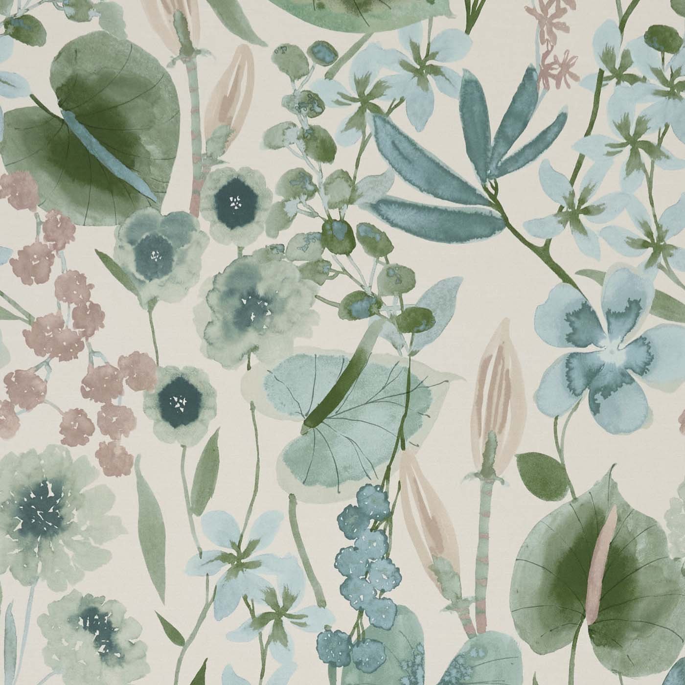 HAW0346-01 Nalina Positano / Aloe / Sky Signature Wallpaper by Harlequin