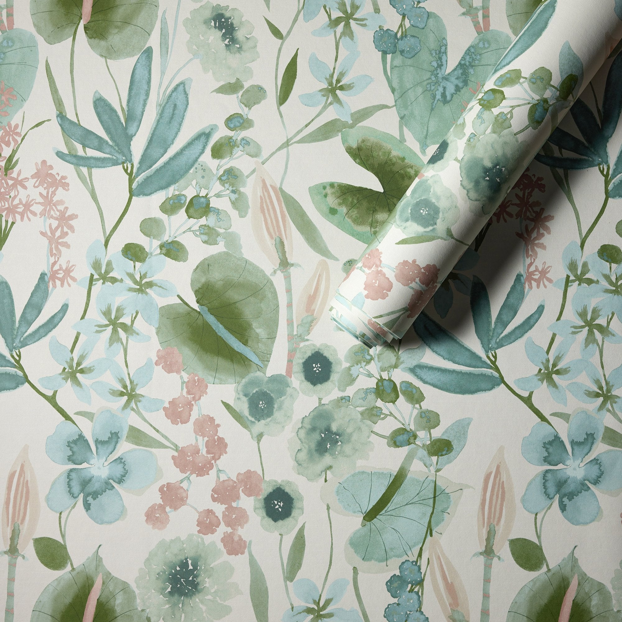 HAW0346-01 Nalina Positano / Aloe / Sky Signature Wallpaper by Harlequin