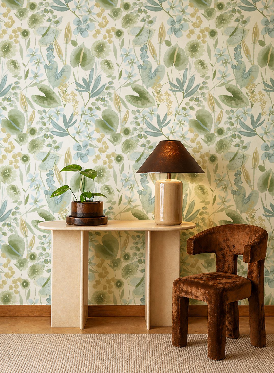 HAW0346-02 Nalina Honey / Clover / Sky Signature Wallpaper by Harlequin