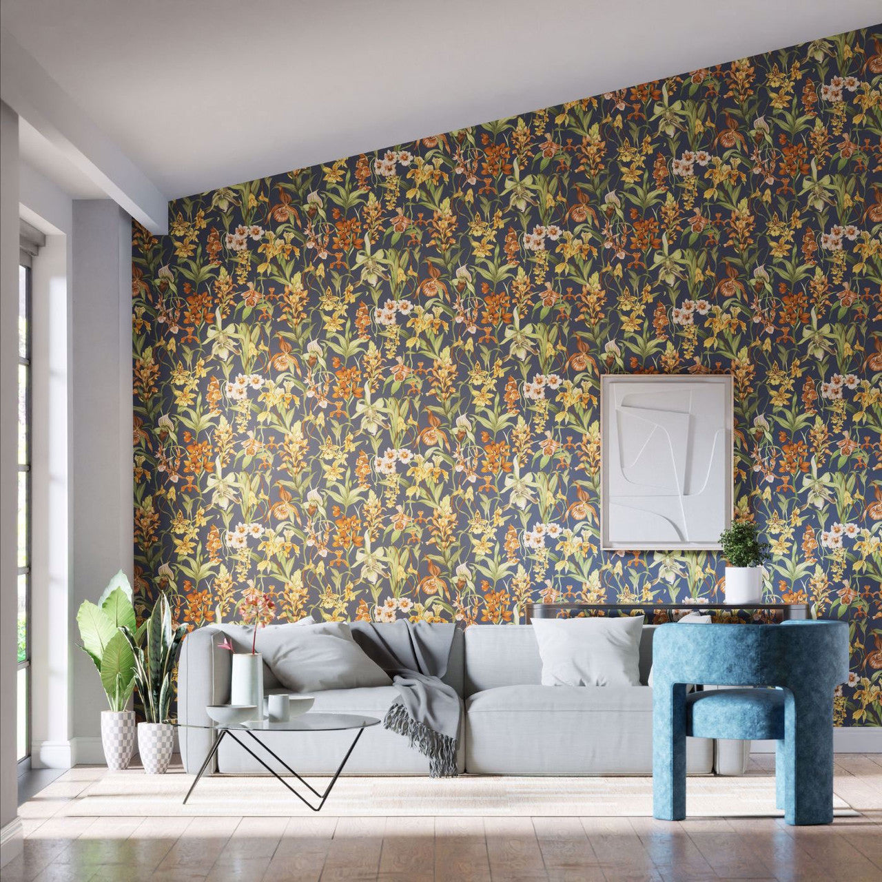 113010 Kalina Colour 4 Midnight, Baked Terracotta and Nectar Wallpaper by Harlequin