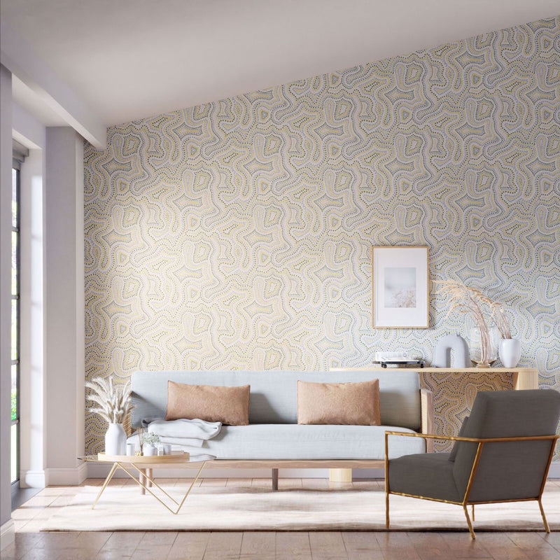 113042 Sunstone Colour 4 Celestial, Fig Leaf and Nectar Wallpaper by Harlequin
