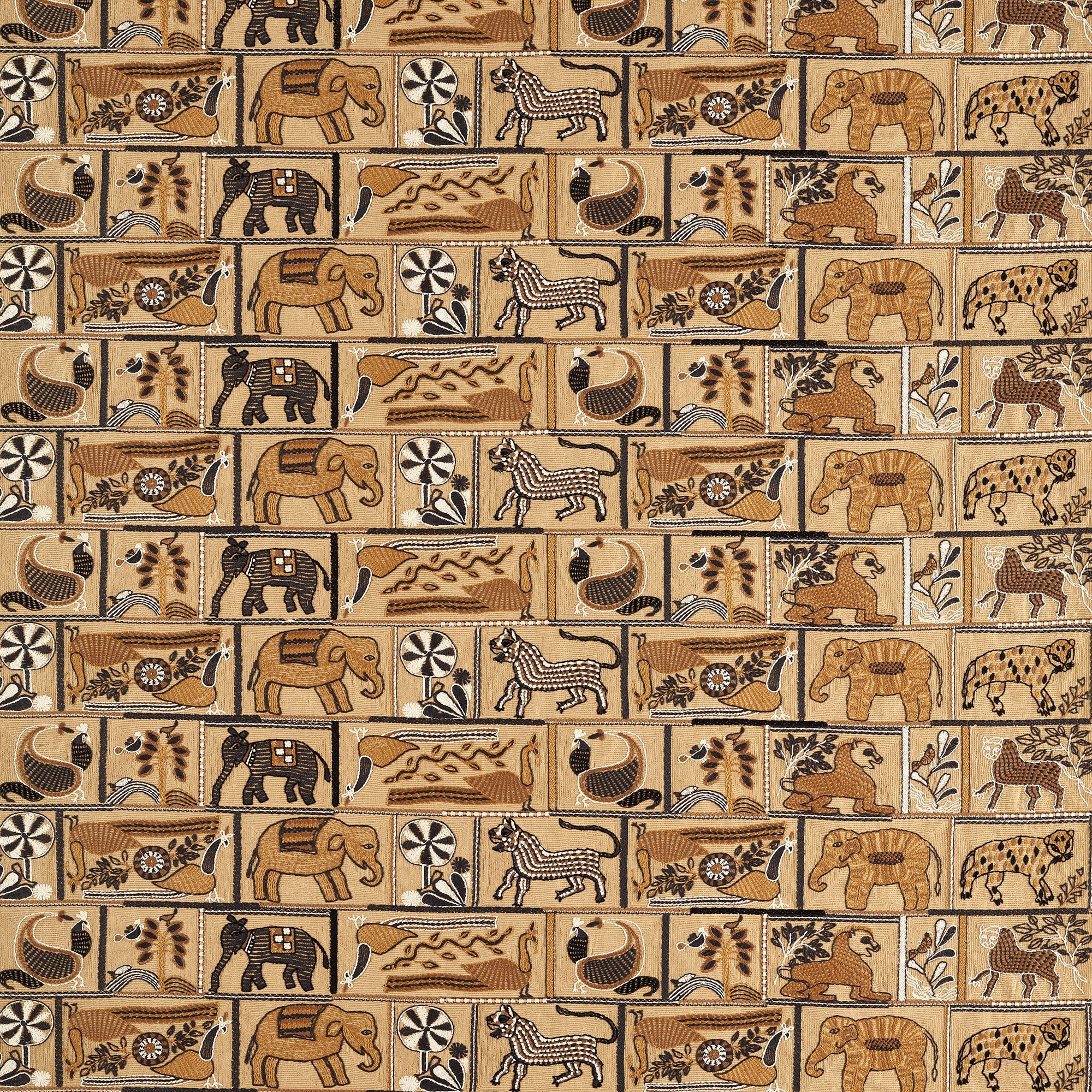 134780 Kantha Ochre/Charcoal Zamora Fabric by Harlequin