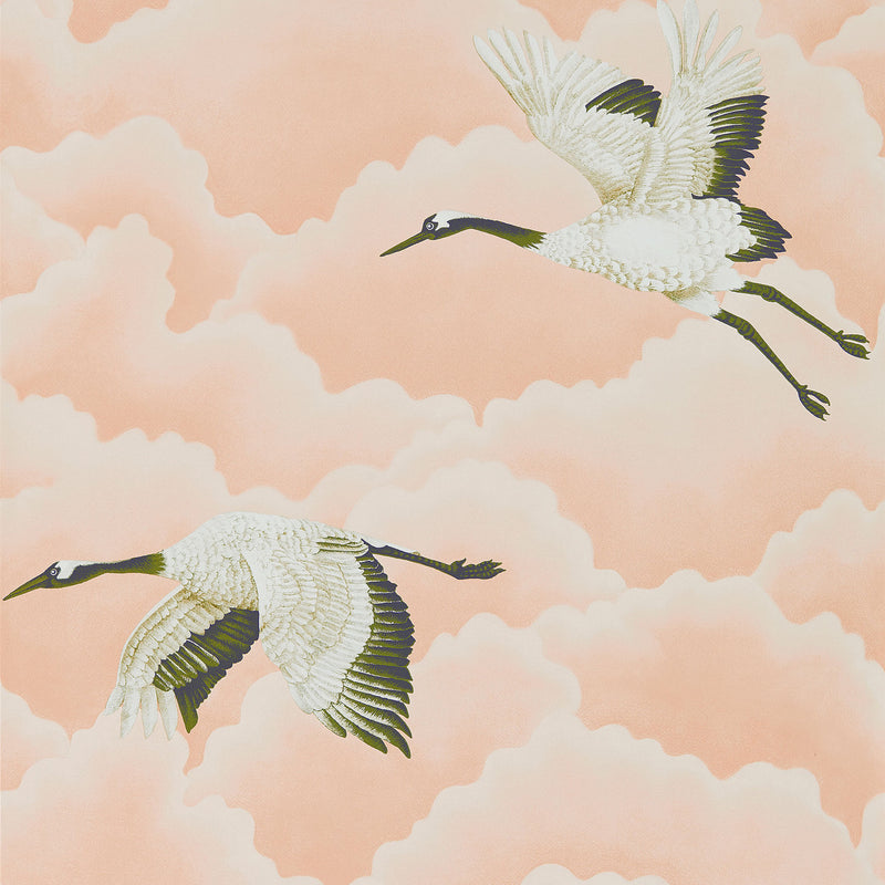 111232 Cranes in Flight Idyllic Blush Wallpaper by Harlequin