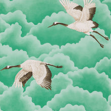 111233 Cranes in Flight Idyllic Emerald Wallpaper by Harlequin