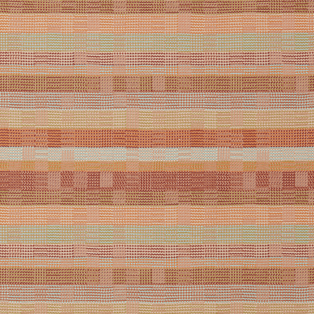 134518 Mira Indoor Outdoor Weaves II Clementine, Rust and Aqua Fabric by Harlequin