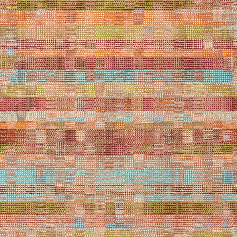 134518 Mira Indoor Outdoor Weaves II Clementine, Rust and Aqua Fabric by Harlequin