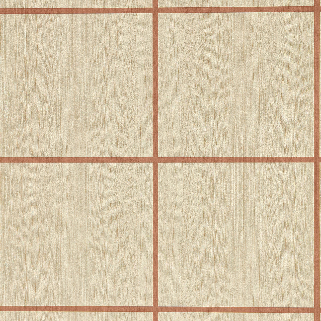 113200 Wood Blocks Kasuri Oak and Terracotta Gloss Wallpaper by Harlequin