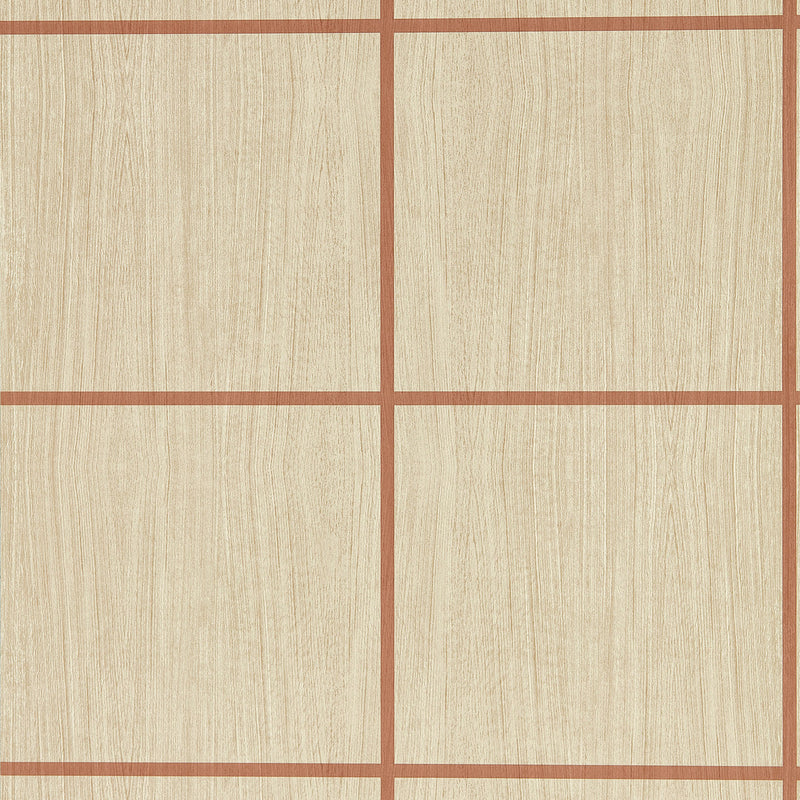 113200 Wood Blocks Kasuri Oak and Terracotta Gloss Wallpaper by Harlequin