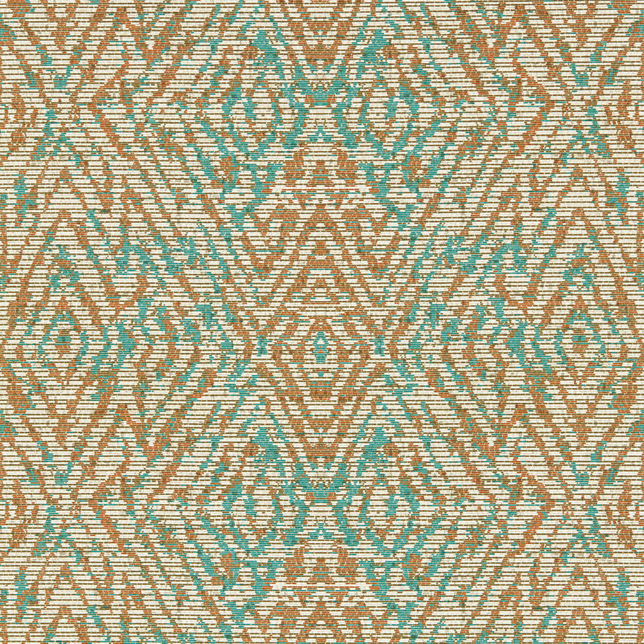 113213 Hansha Kasuri Paprika and Teal Wallpaper by Harlequin