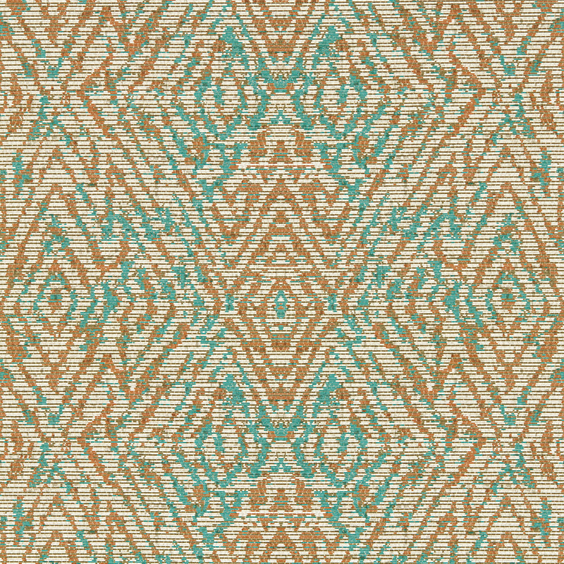 113213 Hansha Kasuri Paprika and Teal Wallpaper by Harlequin