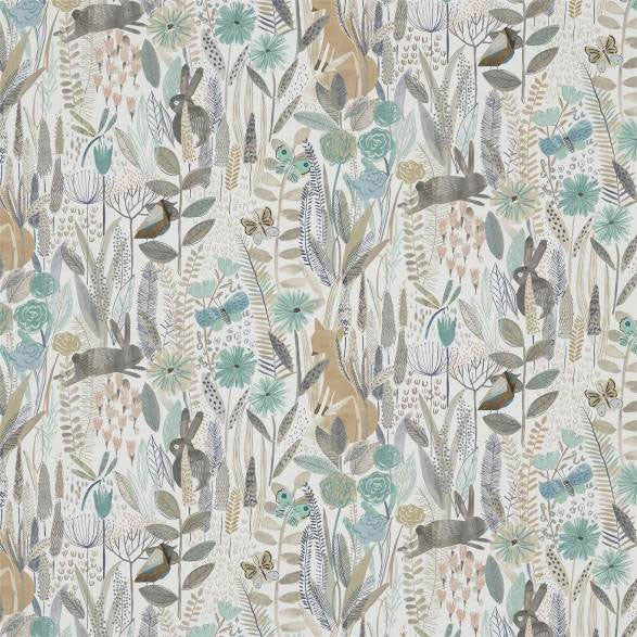 120939 Hide and Seek Book of Little Treasures Linen Duck Egg Stone Harlequin Fabric