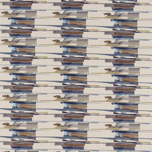 130695 Zeal Old Navy Denim Tan Harlequin Fabric